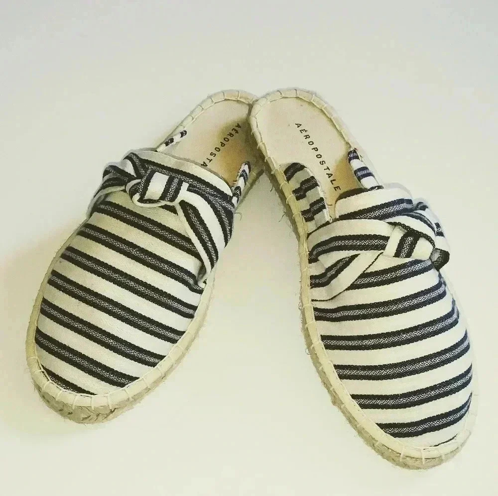 Aeropostale Women Striped Espadrille Mule‎ Flats Shoes Size 6